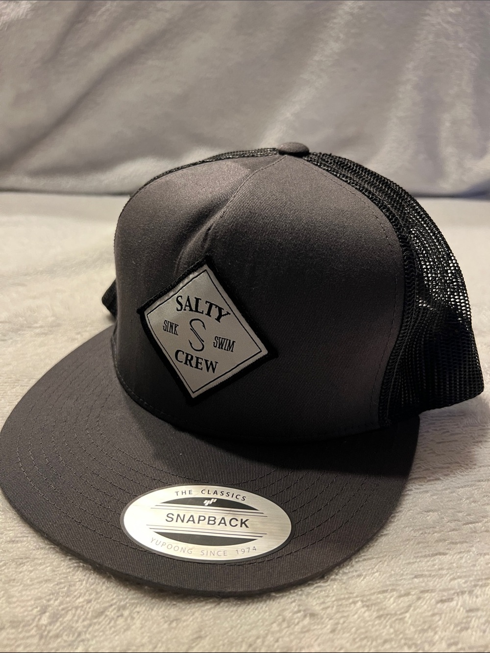 Salty Crew Charcoal and Black Diamond Patch Snapback Trucker Hat